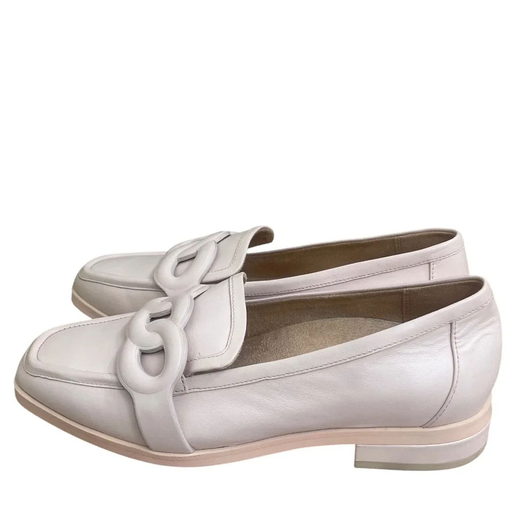 Vionic Pink Leather Chain Link Loafers Square Toe Shoes Womens 7M SAMPLE NWOT